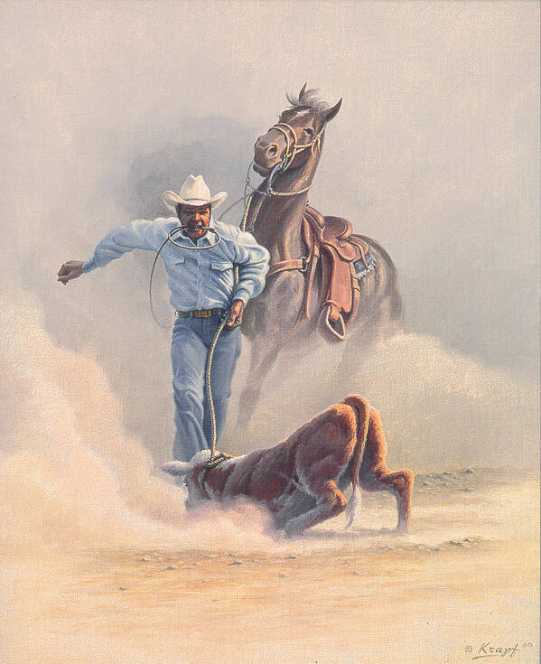 Cowboy Poster featuring the painting Calf Roper by Paul Krapf