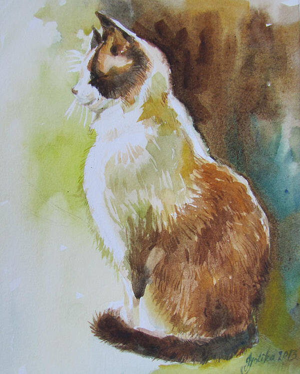 Cat Poster featuring the painting White and Brown Cat by Jyotika Shroff