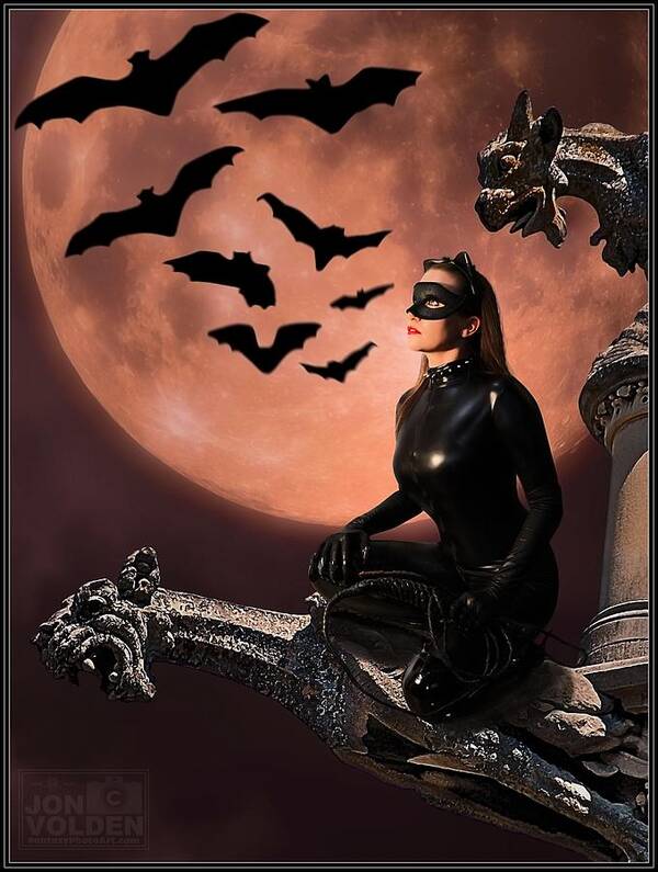 Cat Woman Poster featuring the painting Cat vs Bat by Jon Volden