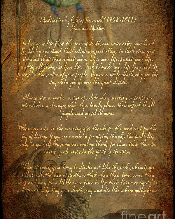 Chief Tecumseh Poem Poster featuring the digital art Chief Tecumseh Poem by Wayne Moran
