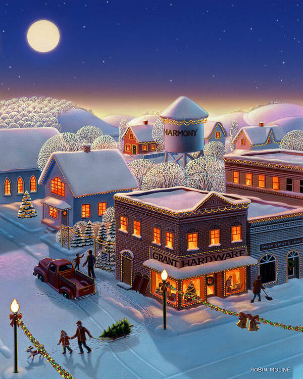 Winter Town Poster featuring the painting Christmas in Harmony by Robin Moline