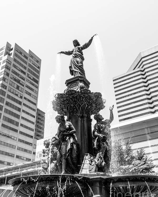 2012 Poster featuring the photograph Cincinnati Fountain Black and White Picture by Paul Velgos