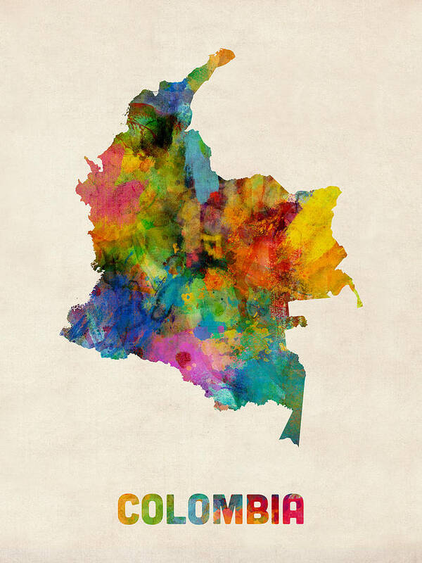 Urban Poster featuring the digital art Colombia Watercolor Map by Michael Tompsett