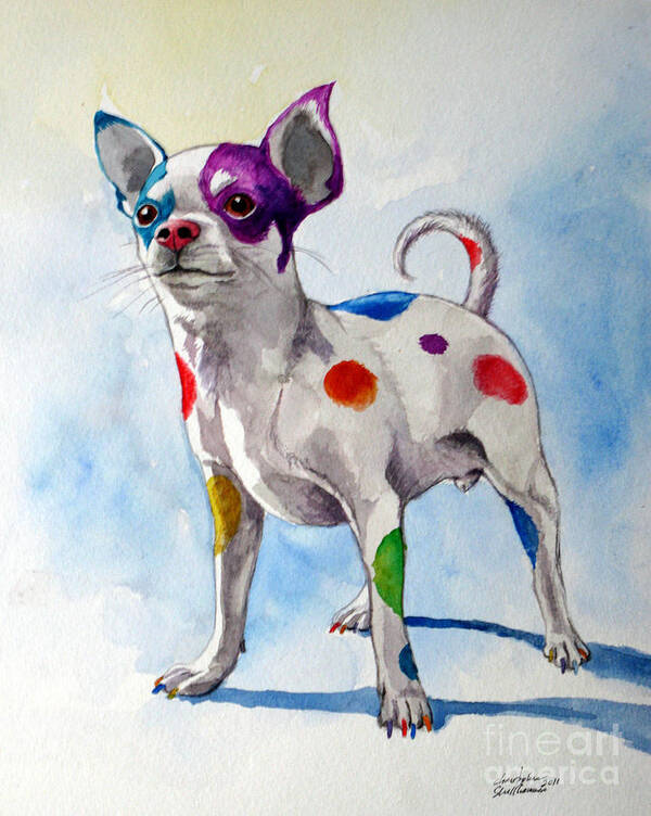 Chihuahua Poster featuring the painting Colorful Dalmatian Chihuahua by Christopher Shellhammer