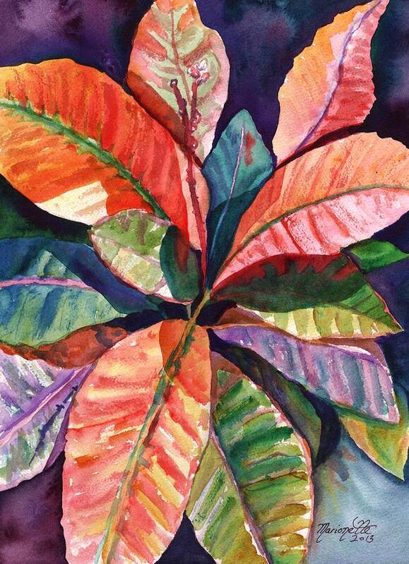 Tropical Leaves Poster featuring the painting Colorful Tropical Leaves 1 by Marionette Taboniar