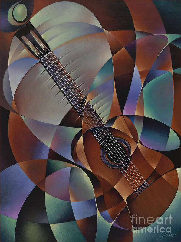 Violin Poster featuring the painting Dynamic Guitar by Ricardo Chavez-Mendez