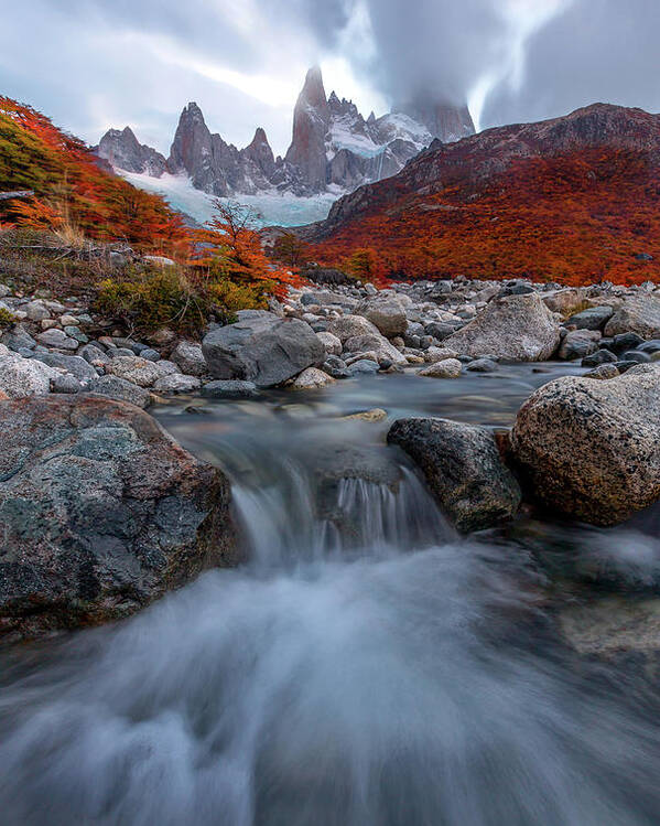 Mount Fitz Roy Poster featuring the photograph Echo Between Cloud And Water by Dianne Mao