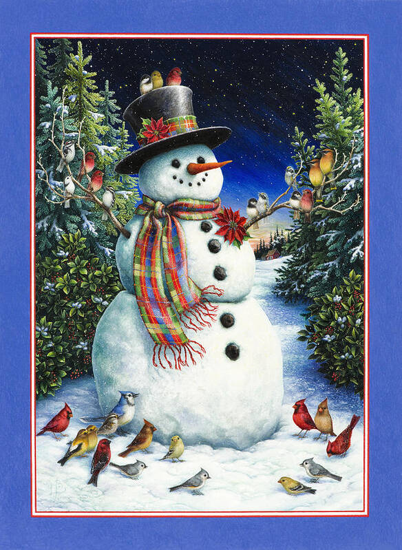 Snowman Poster featuring the painting Feathered Friends by Lynn Bywaters