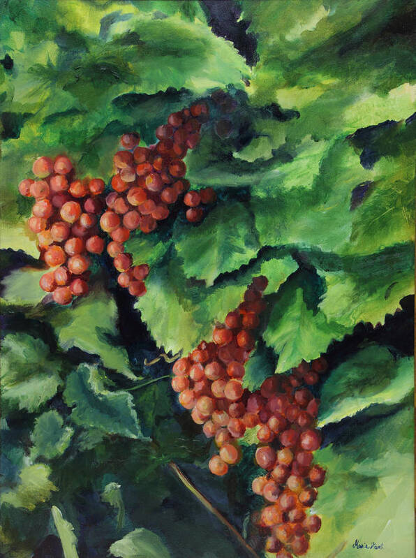 Table Grapes Poster featuring the painting Flames in the Vineyard by Maria Hunt