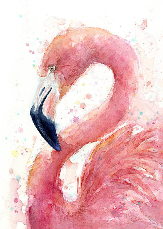 Flamingo Poster featuring the painting Flamingo Watercolor Painting by Olga Shvartsur