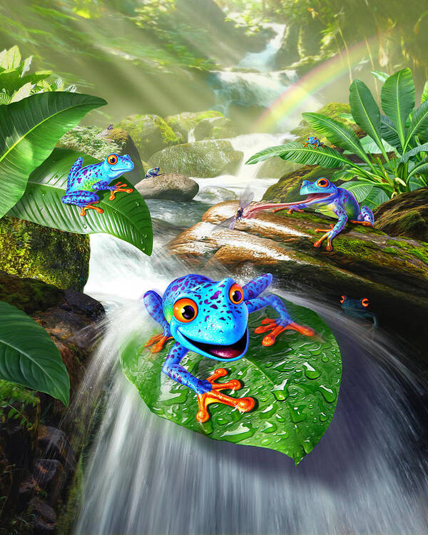 Frogs Poster featuring the digital art Frog Capades by Jerry LoFaro