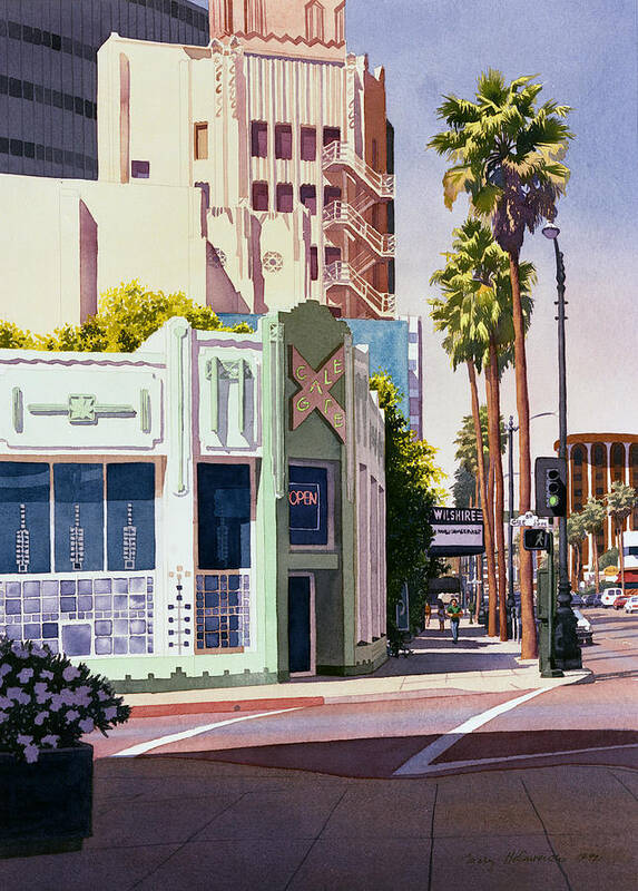 California Poster featuring the painting Gale Cafe on Wilshire Blvd Los Angeles by Mary Helmreich