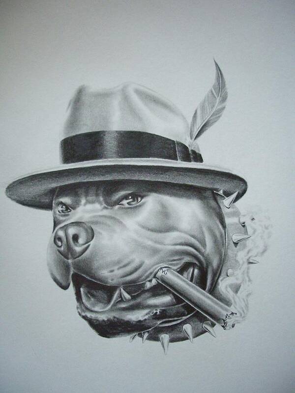 Purchase a poster of the drawing "Gangster Dog" by Jorge Hernande...