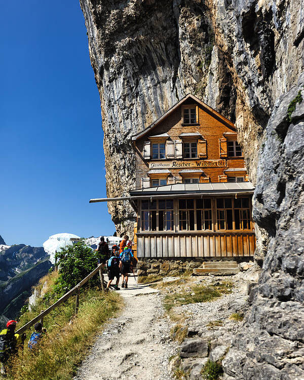 Appenzell Poster featuring the photograph Gasthaus Aescher on Ebenalp by Charles Lupica