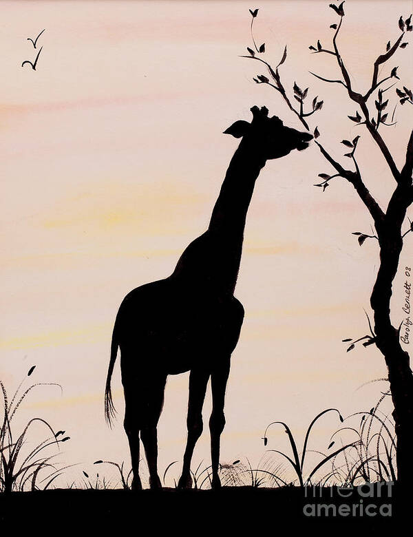 Giraffe Poster featuring the painting Giraffe silhouette painting by Carolyn Bennett by Simon Bratt