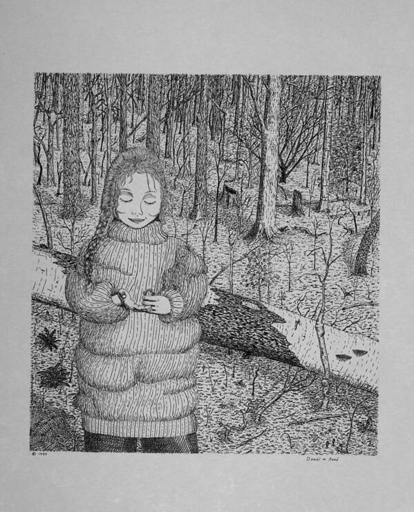 Girl Poster featuring the drawing Girl In The Forest by Daniel Reed