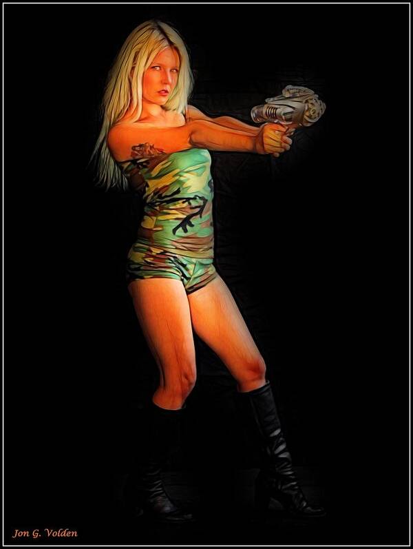 Fantasy Poster featuring the painting Girl With Ray Gun by Jon Volden