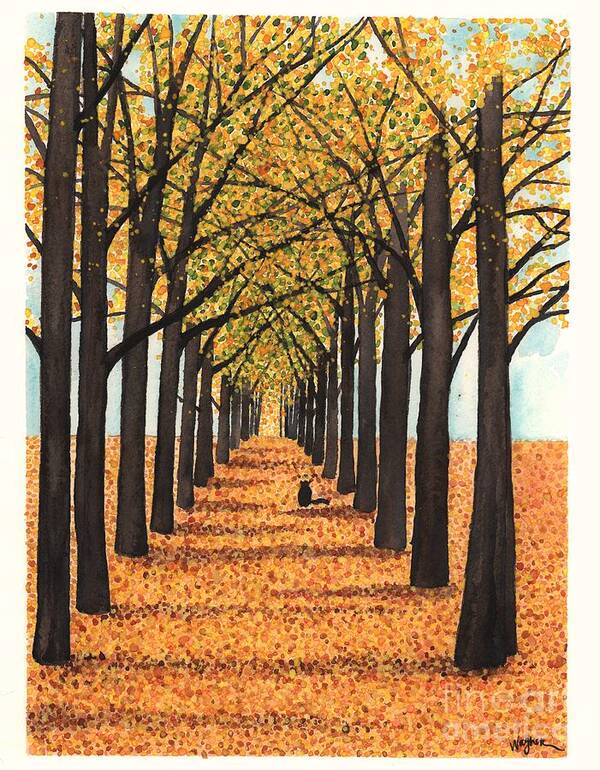 Allee Poster featuring the painting Golden Way by Hilda Wagner