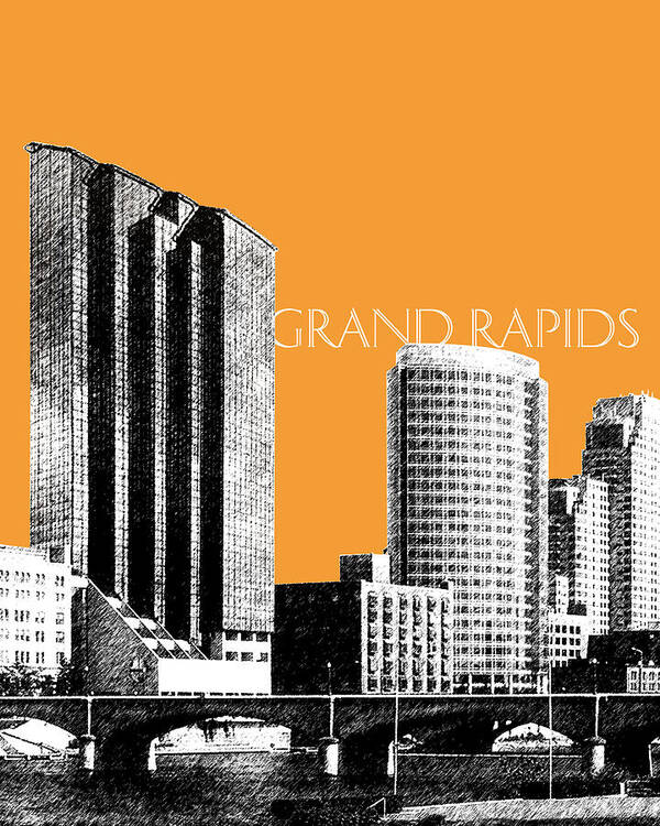 Architecture Poster featuring the digital art Grand Rapids Skyline - Orange by DB Artist