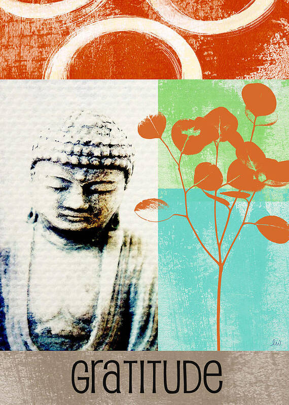 Gratitude Greeting Card Poster featuring the painting Gratitude Card- Zen Buddha by Linda Woods