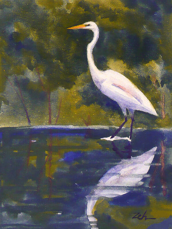 Bird Poster featuring the painting Great Egret by Janet Zeh