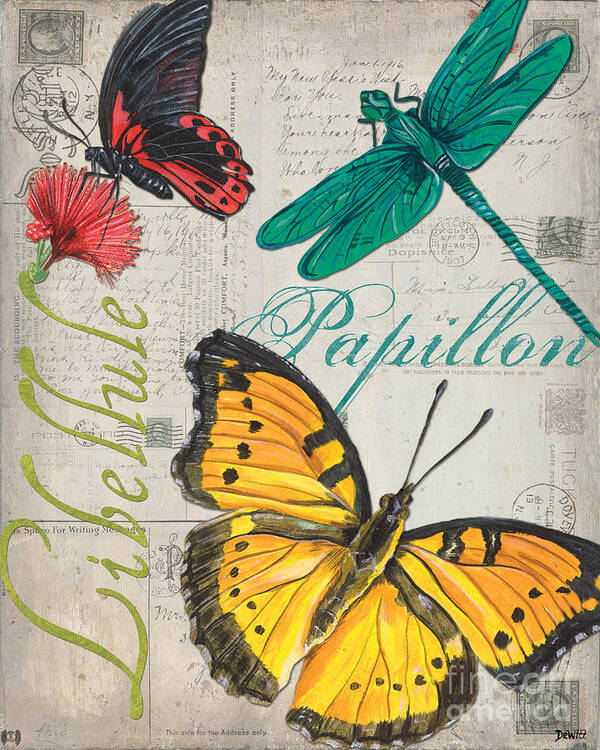 Butterfly Poster featuring the painting Grey Postcard Butterflies 3 by Debbie DeWitt