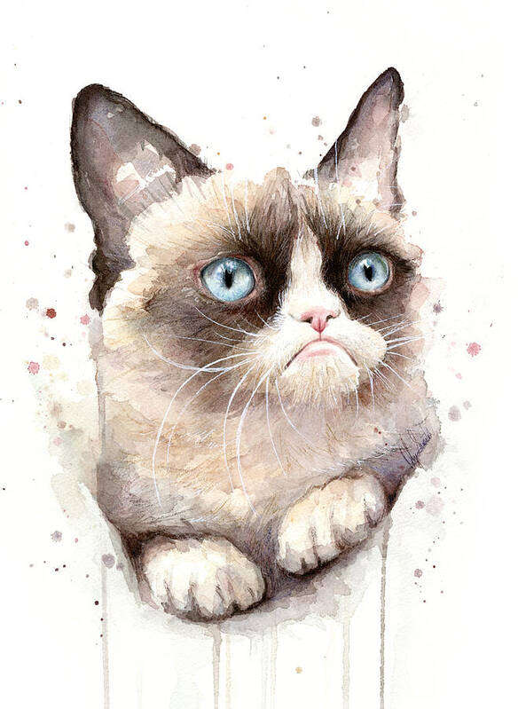 Grumpy Poster featuring the painting Grumpy Cat Watercolor by Olga Shvartsur
