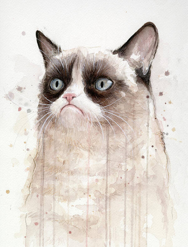 Grumpy Poster featuring the painting Grumpy Watercolor Cat by Olga Shvartsur