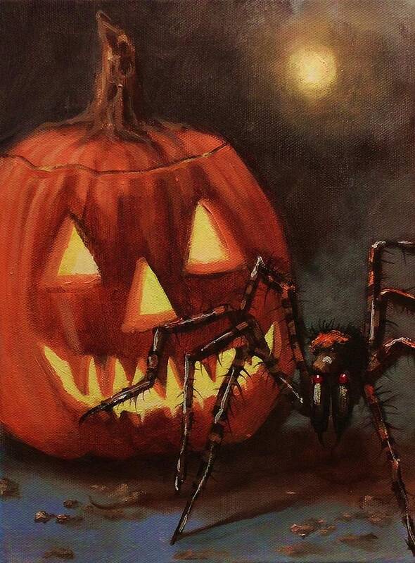 Halloween Poster featuring the painting Halloween Spider by Tom Shropshire