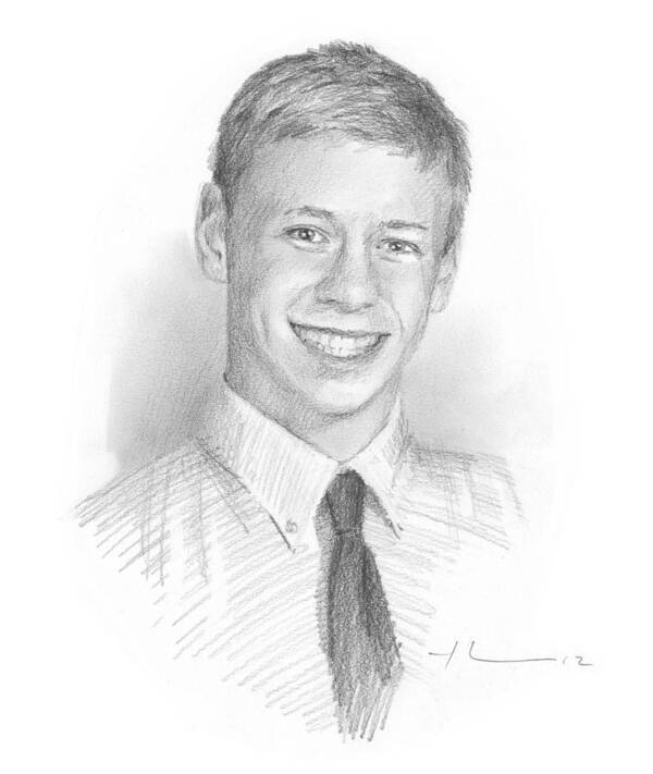 <a Href=http://miketheuer.com Target =_blank>www.miketheuer.com</a> Highschool Boy Memorial Pencil Portrait Poster featuring the painting Highschool Boy Memorial Pencil Portrait by Mike Theuer