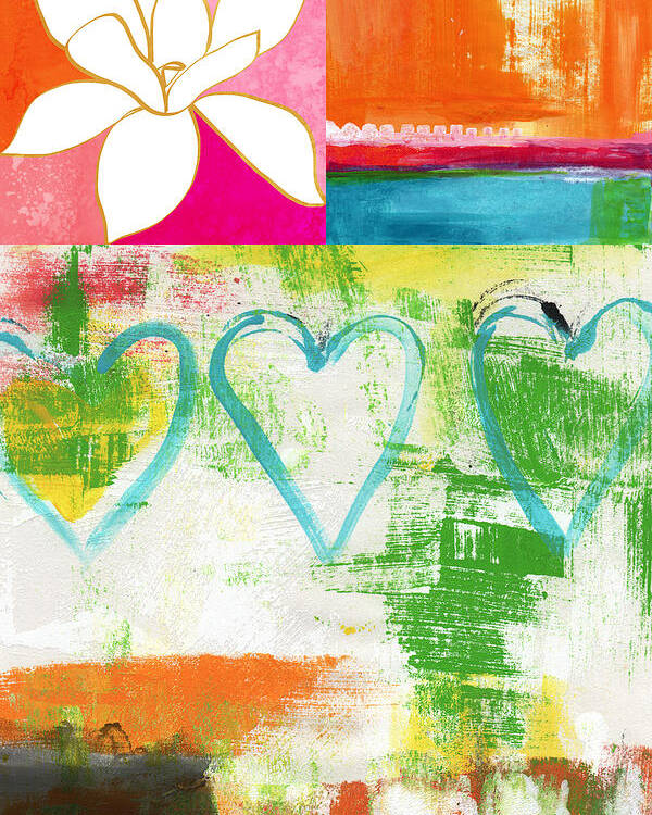 Magnolia Poster featuring the painting In Bloom- colorful heart and flower art by Linda Woods