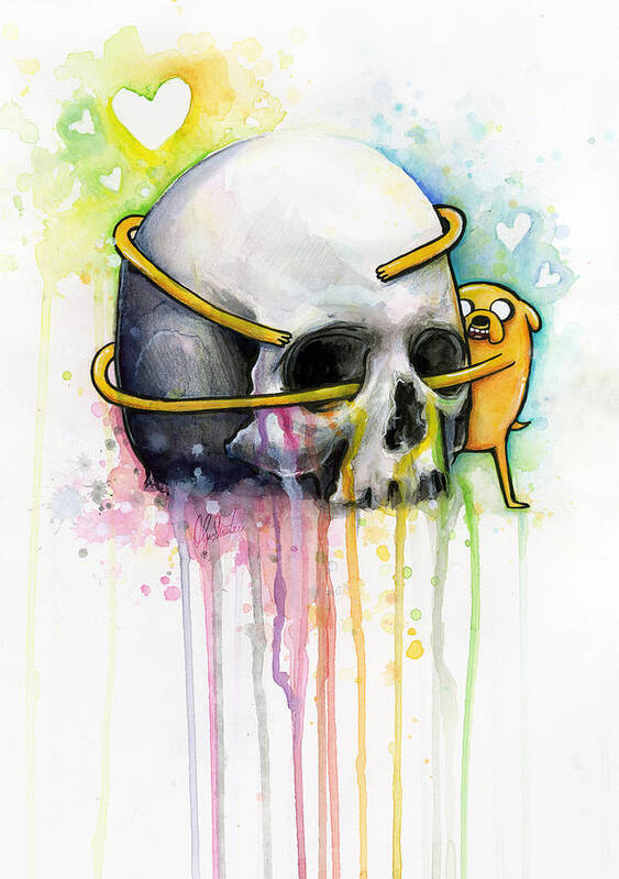 Adventure Time Poster featuring the painting Jake the Dog Hugging Skull Adventure Time Art by Olga Shvartsur