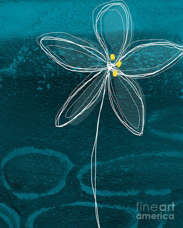 Abstract Flower Floral Botanic Garden Jasmineurban Painting Drawing Yellow White Blue Aqua Lines Circles Petals Bloom Blossom Office Lounge Studio Hotel Lobby Healthcare Hospitality living Room Bedroom Bold Poster featuring the painting Jasmine Flower by Linda Woods