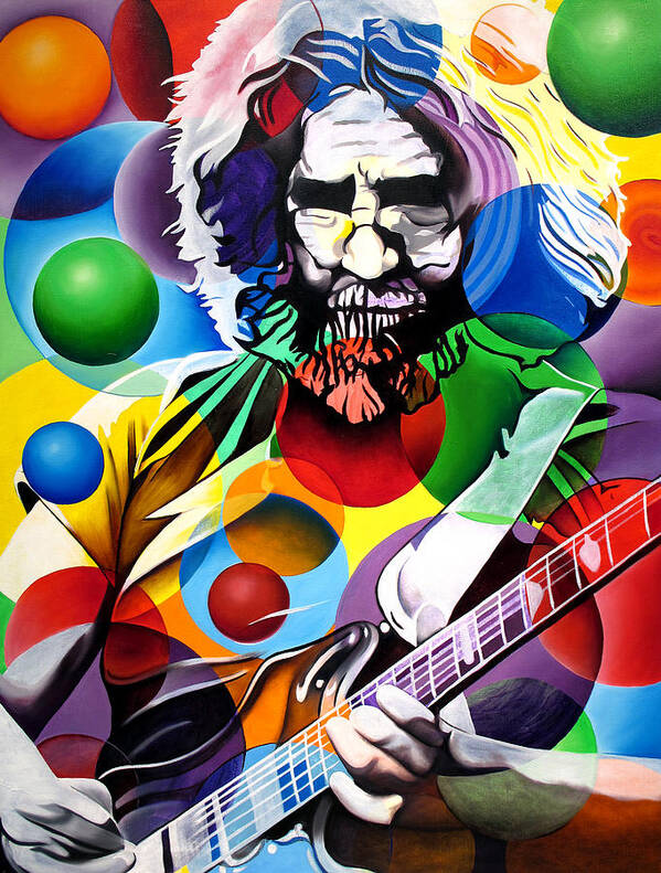 Jerry Garcia Poster featuring the painting Jerry Garcia in Bubbles by Joshua Morton