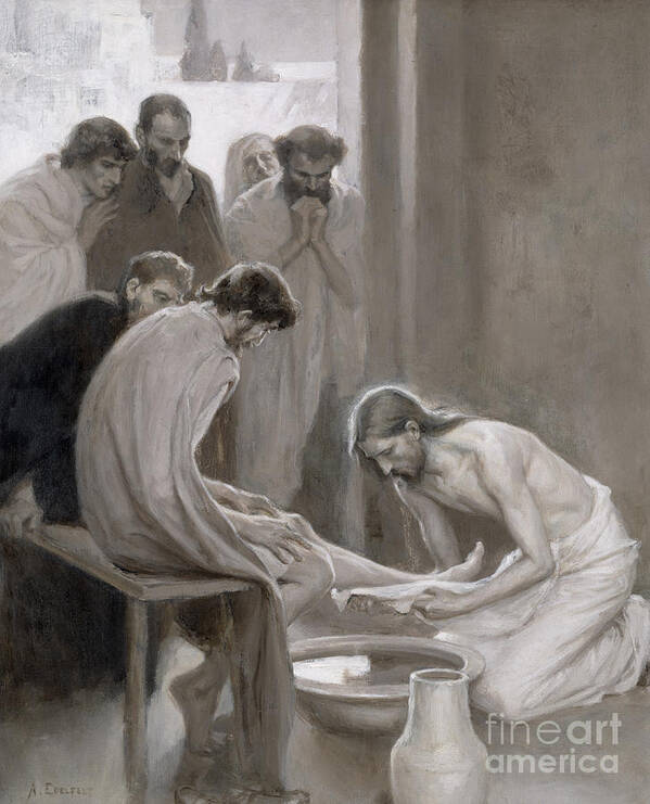 Disciple Poster featuring the painting Jesus Washing the Feet of his Disciples by Albert Gustaf Aristides Edelfelt