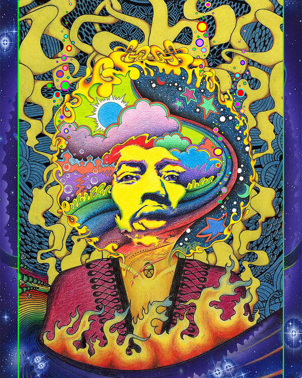 Jimi Hendrix Poster featuring the painting Jimi Hendrix Rainbow King by Jeff Hopp
