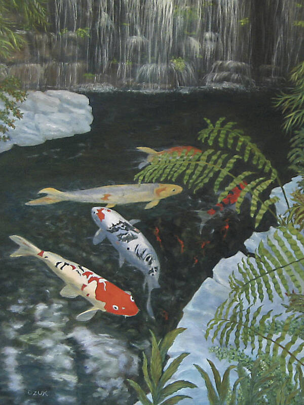 Karen Zuk Rosenblatt Art And Photography Poster featuring the painting Koi fish by Karen Zuk Rosenblatt