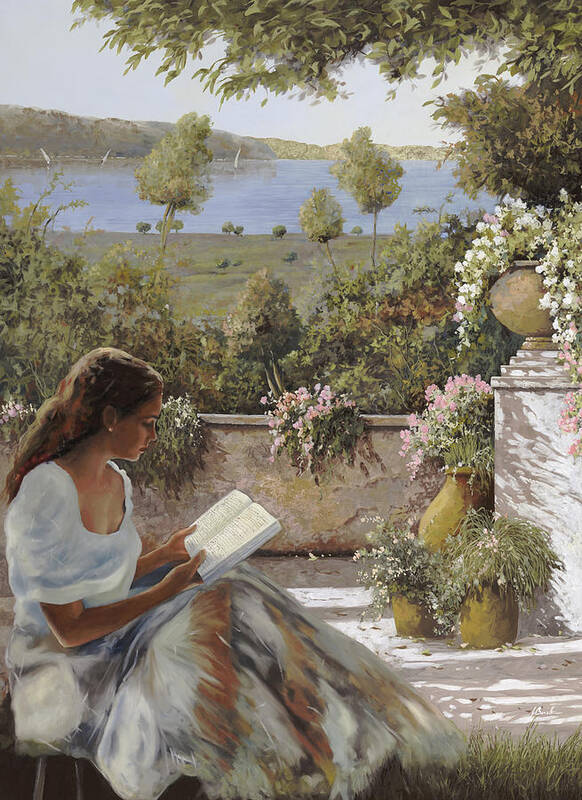 Read Poster featuring the painting La Lettura All'ombra by Guido Borelli