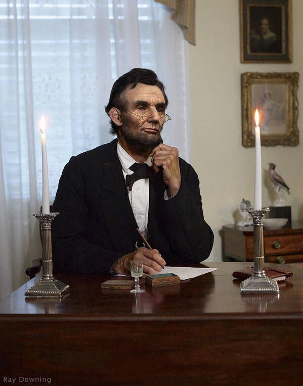Abraham Lincoln Poster featuring the digital art Lincoln at his Desk 2 by Ray Downing