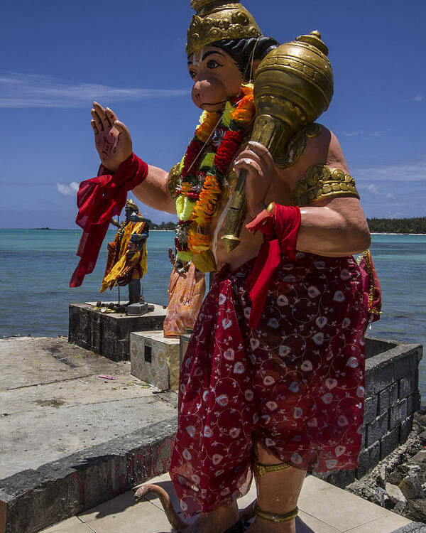 Lord Hanuman with Kali Ma in the background at the sea side temple in Mon  Choisy - Mauritius Poster by Nerisha Ray Singh - Pixels