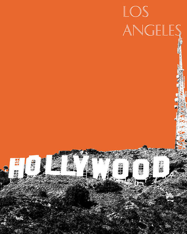 Architecture Poster featuring the digital art Los Angeles Skyline Hollywood - Coral by DB Artist
