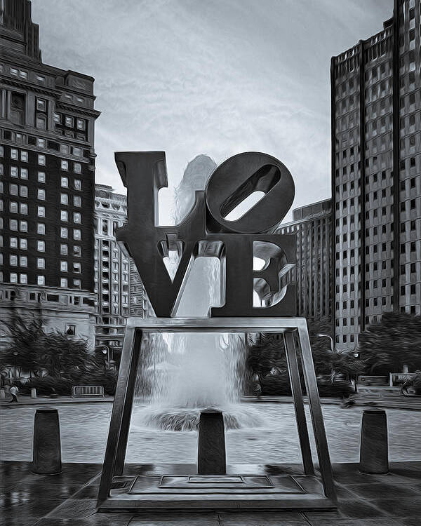 Love Poster featuring the photograph Love Park BW by Susan Candelario