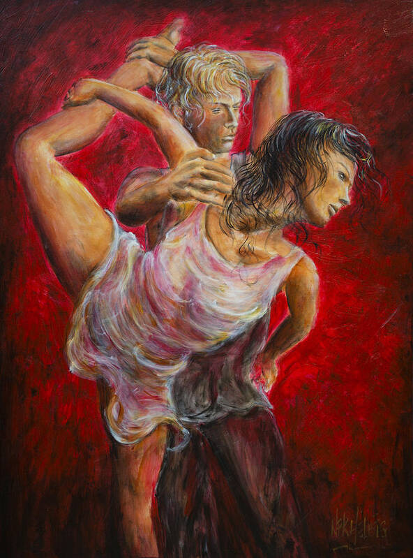 Tango Poster featuring the painting Lovers Red 04 by Nik Helbig