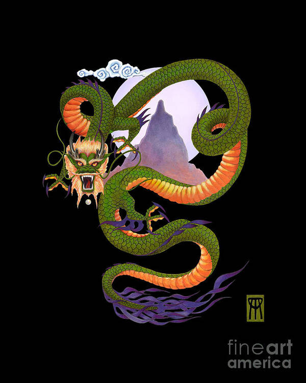 Dragon Poster featuring the digital art Lunar Chinese Dragon on Black by Melissa A Benson