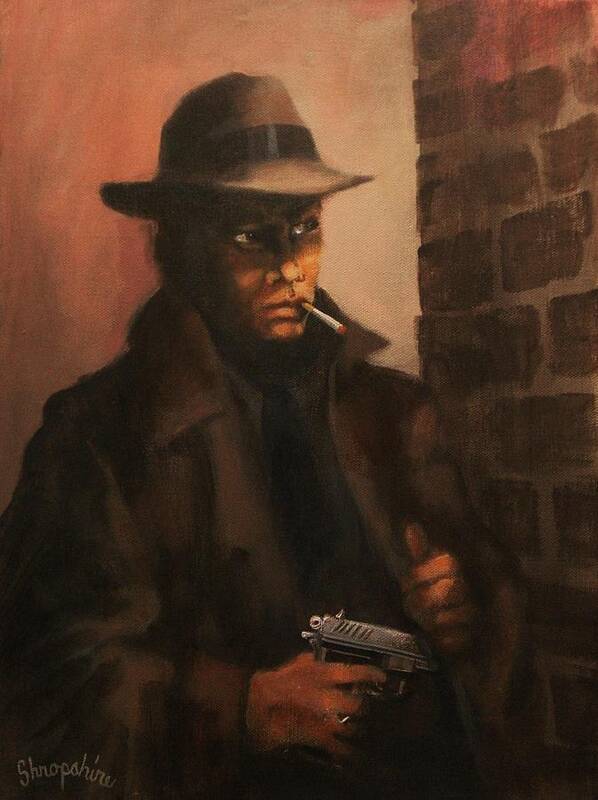 City Noir Poster featuring the painting Man in the Shadows by Tom Shropshire