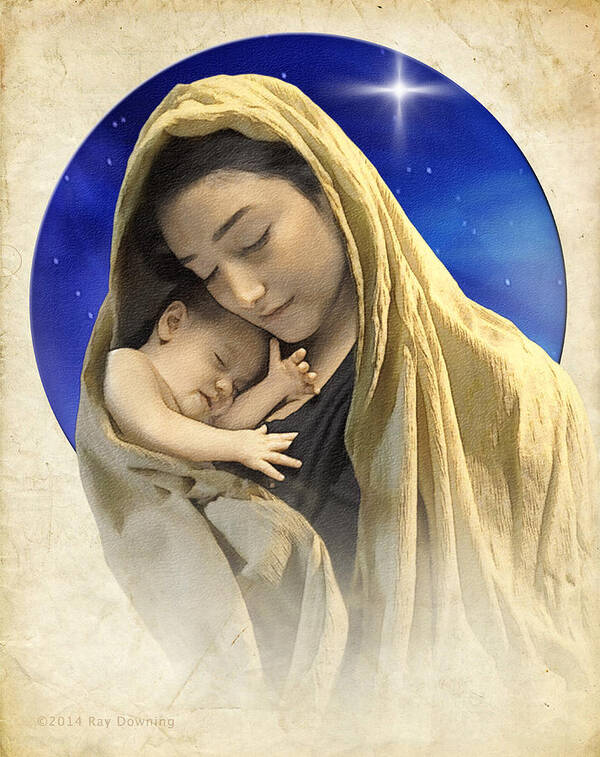 Jesus Poster featuring the digital art Mary and Jesus blue 2 by Ray Downing