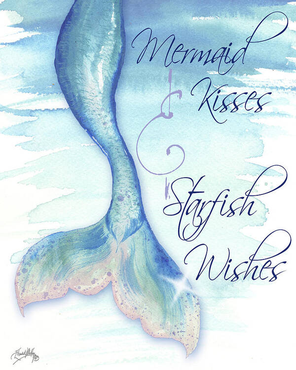 Mermaid Poster featuring the painting Mermaid Tail I (kisses And Wishes) by Elizabeth Medley