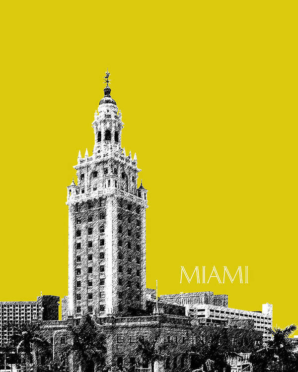 Architecture Poster featuring the digital art Miami Skyline Freedom Tower - Mustard by DB Artist