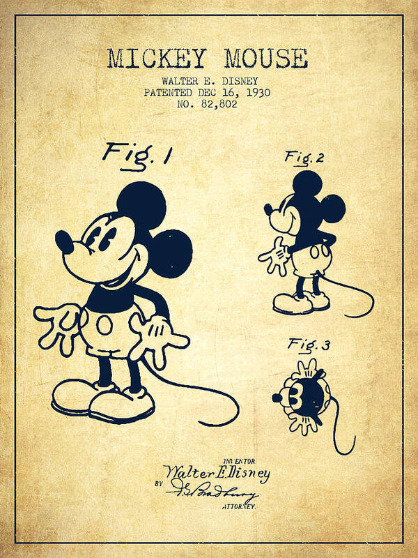 Mickey Mouse Patent Drawing From 1930 Vintage Poster