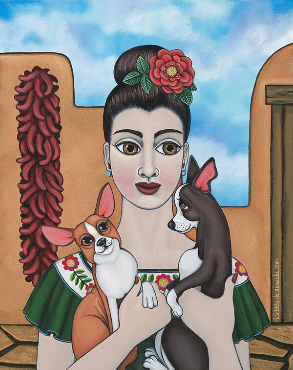 Chihuahua Poster featuring the painting Mis Carinos by Victoria De Almeida